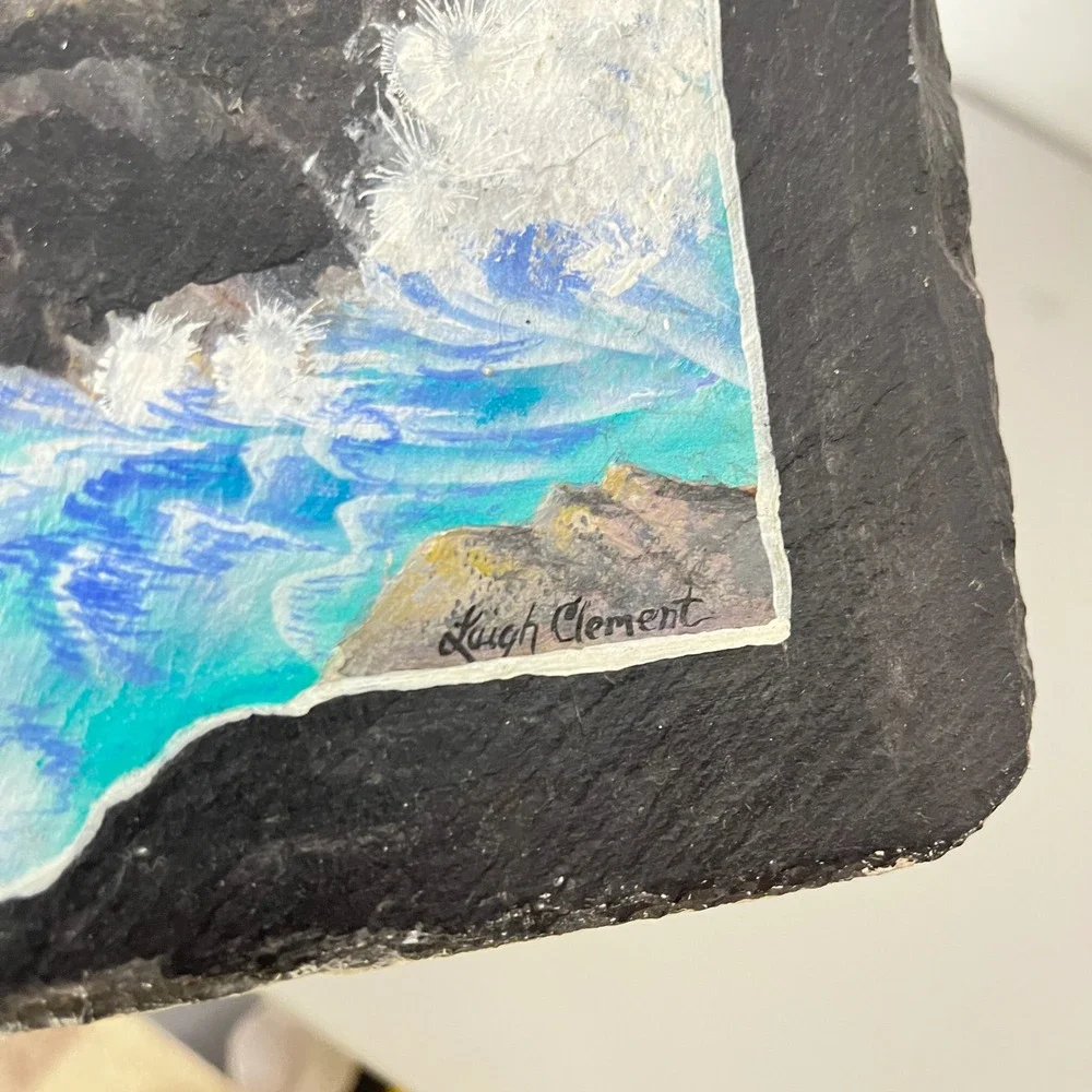 Leigh Clement Portland Head Light Slate Art Maine Lighthouse  Black Hand Painted